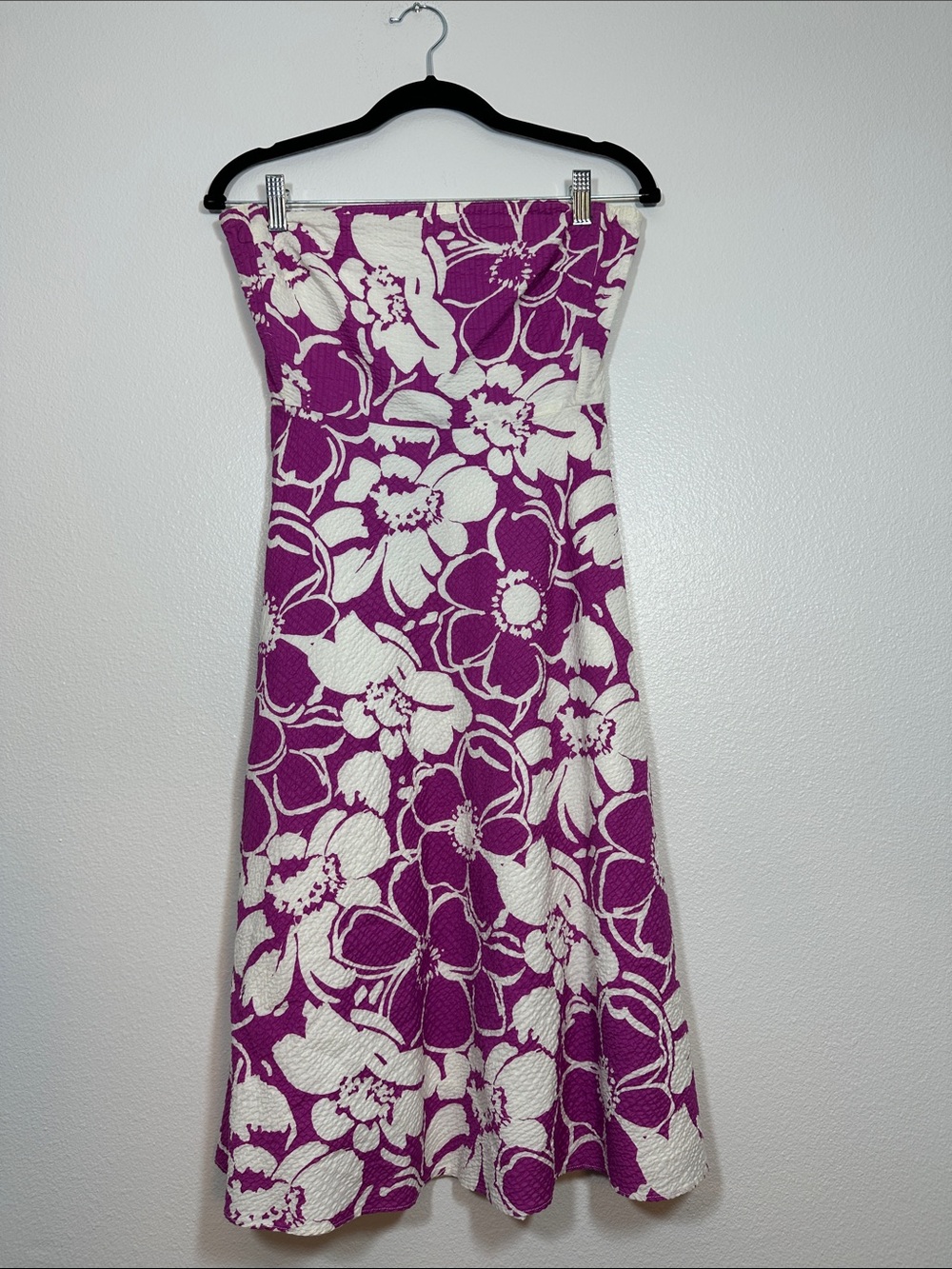 J. Crew Strapless White and Purple Floral A-Line Dress